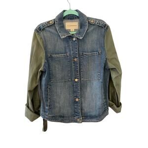 Pilcro and the Letterpress Jean Denim Jacket Blue Green Military L EUC
